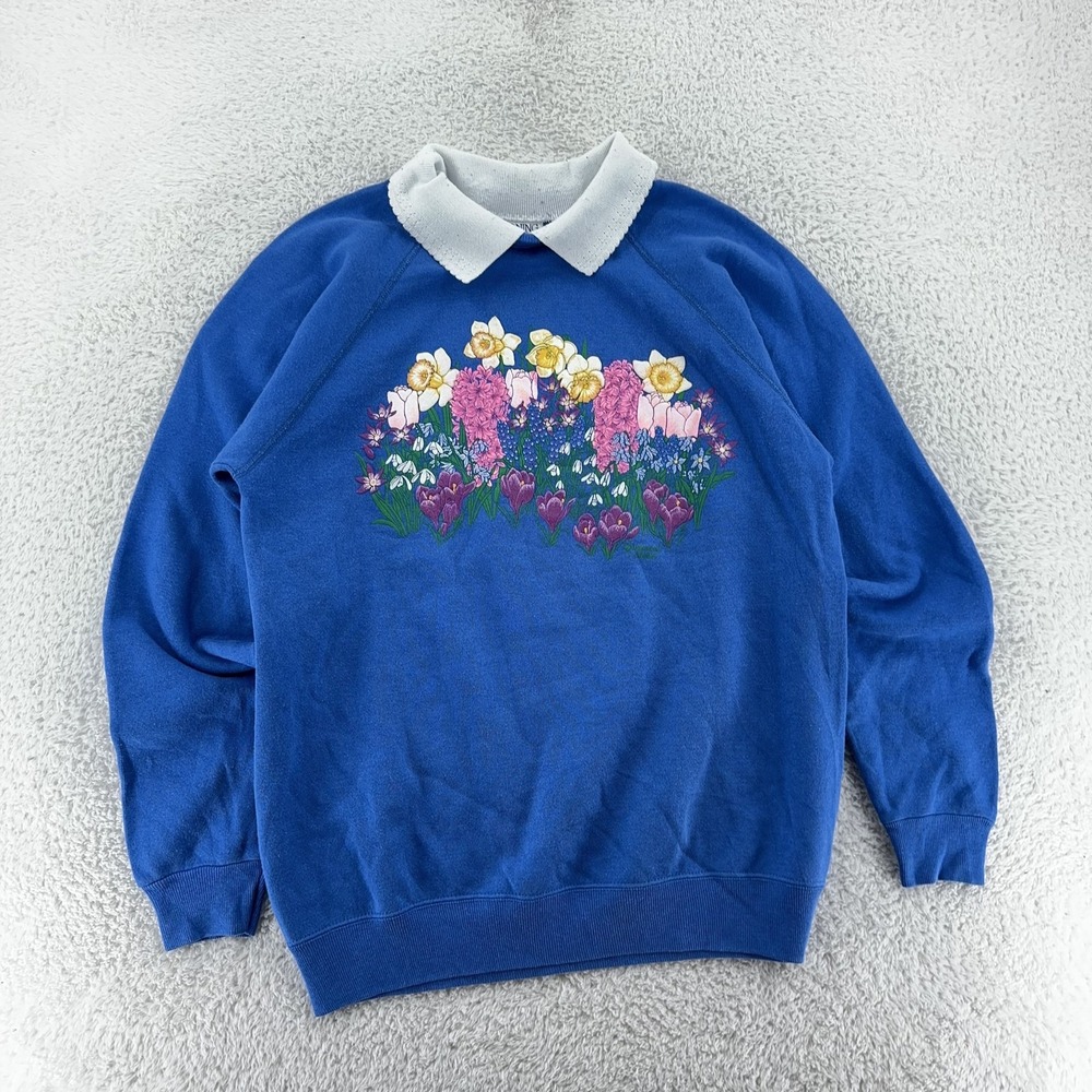 Vintage Morning Sun Sweater FITS‎ Small Floral Collar Pullover Made USA 90s
